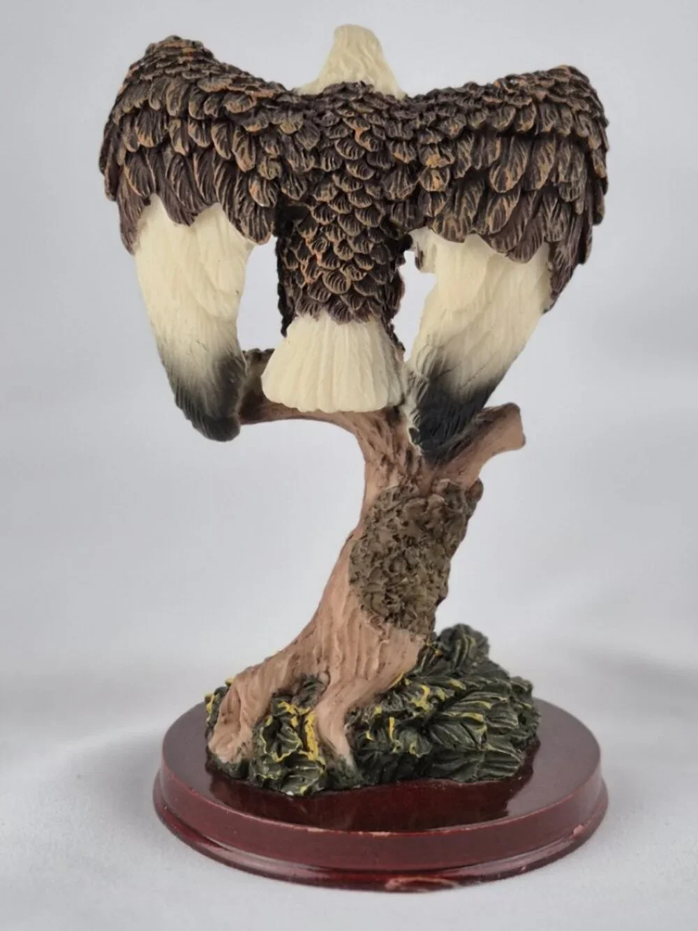 Vintage Sabre Resin Bald Eagle Wings Spread Pose on a Tree Stump Figurine